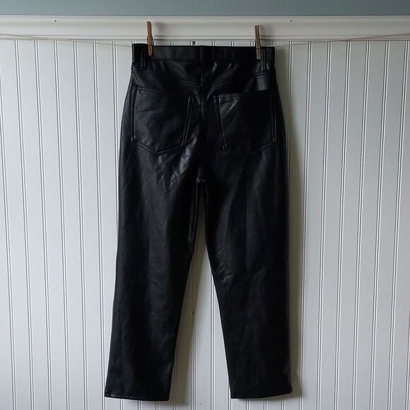 Abercrombie & Fitch Ankle Straight Ultra High Rise Vegan Leather Black Pants New - Picture 4 of 13